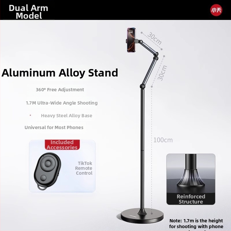 Tiešraides statīvs mobilajiem tālruņiem un planšetēm – alumīnijs, universāls, grīdas statīvs vertikālai uzņemšanai