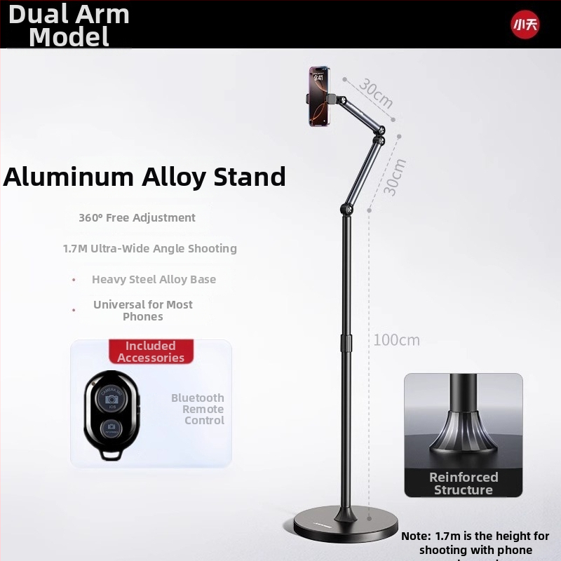 Tiešraides statīvs mobilajiem tālruņiem un planšetēm – alumīnijs, universāls, grīdas statīvs vertikālai uzņemšanai