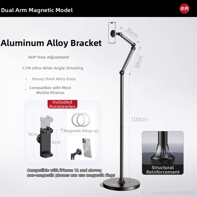Tiešraides statīvs mobilajiem tālruņiem un planšetēm – alumīnijs, universāls, grīdas statīvs vertikālai uzņemšanai