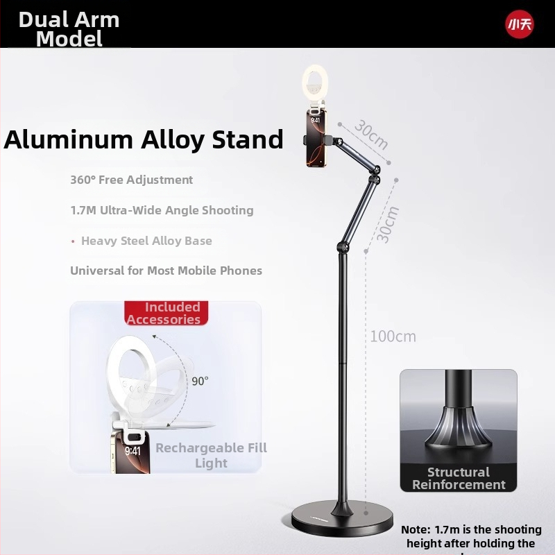 Tiešraides statīvs mobilajiem tālruņiem un planšetēm – alumīnijs, universāls, grīdas statīvs vertikālai uzņemšanai