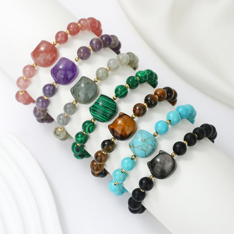 Brățară din piatră naturală cu cristal, origine Funing, Yunnan; personalizabilă