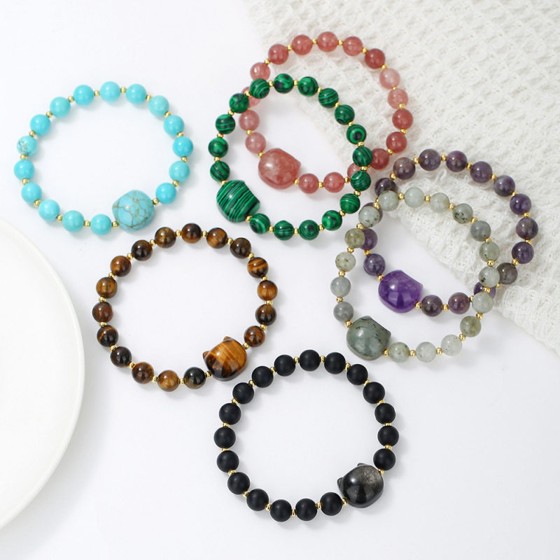 Brățară din piatră naturală cu cristal, origine Funing, Yunnan; personalizabilă