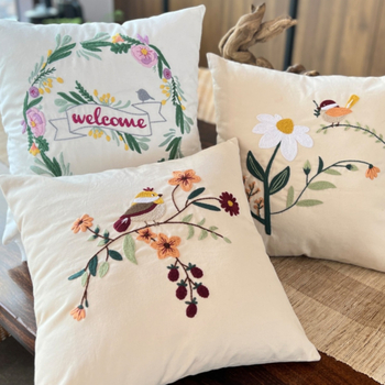 Комплект за бродиране върху възглавница DIY с платно в европейски стил, пръстова бродерия, мотиви птици и цветя, инструмент с кръгла игла