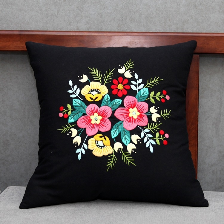 Комплект за бродиране върху възглавница DIY с платно в европейски стил, пръстова бродерия, мотиви птици и цветя, инструмент с кръгла игла