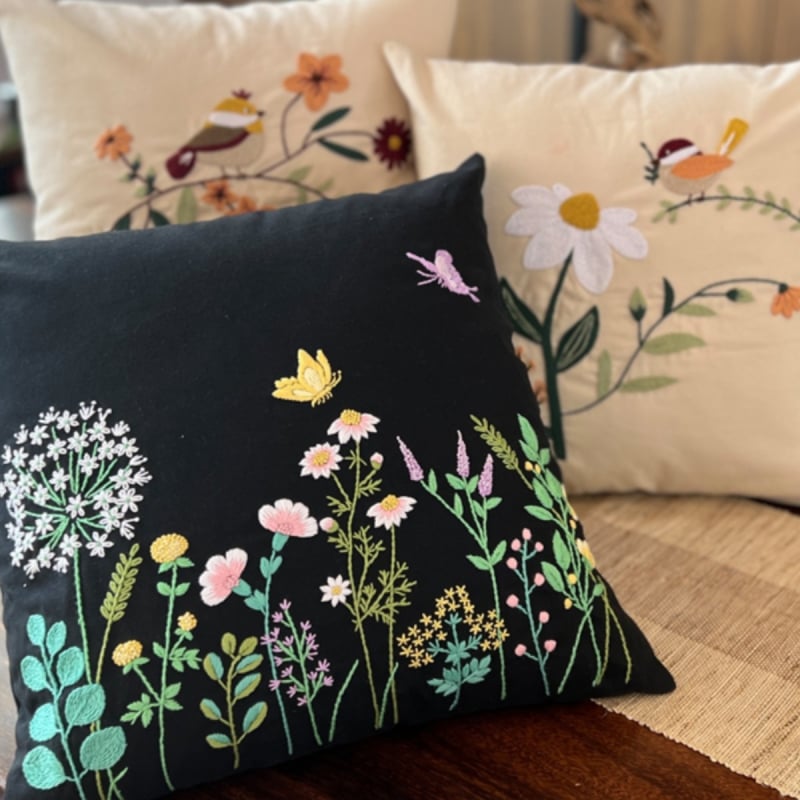 Комплект за бродиране върху възглавница DIY с платно в европейски стил, пръстова бродерия, мотиви птици и цветя, инструмент с кръгла игла