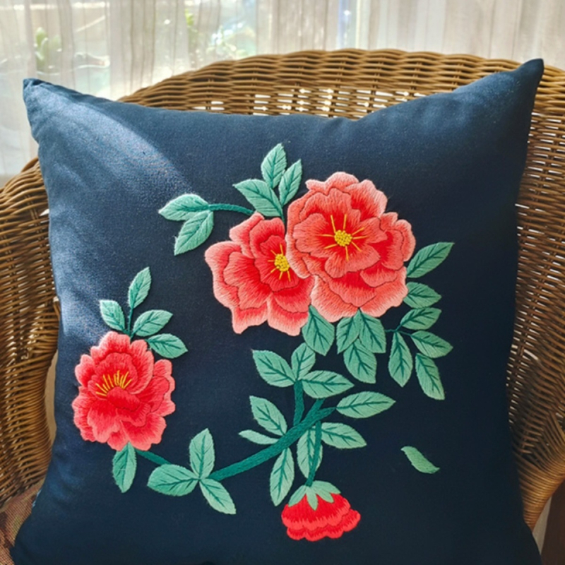 Комплект за бродиране върху възглавница DIY с платно в европейски стил, пръстова бродерия, мотиви птици и цветя, инструмент с кръгла игла