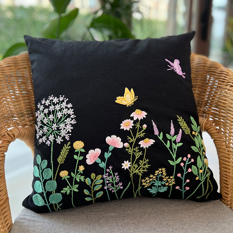 Комплект за бродиране върху възглавница DIY с платно в европейски стил, пръстова бродерия, мотиви птици и цветя, инструмент с кръгла игла