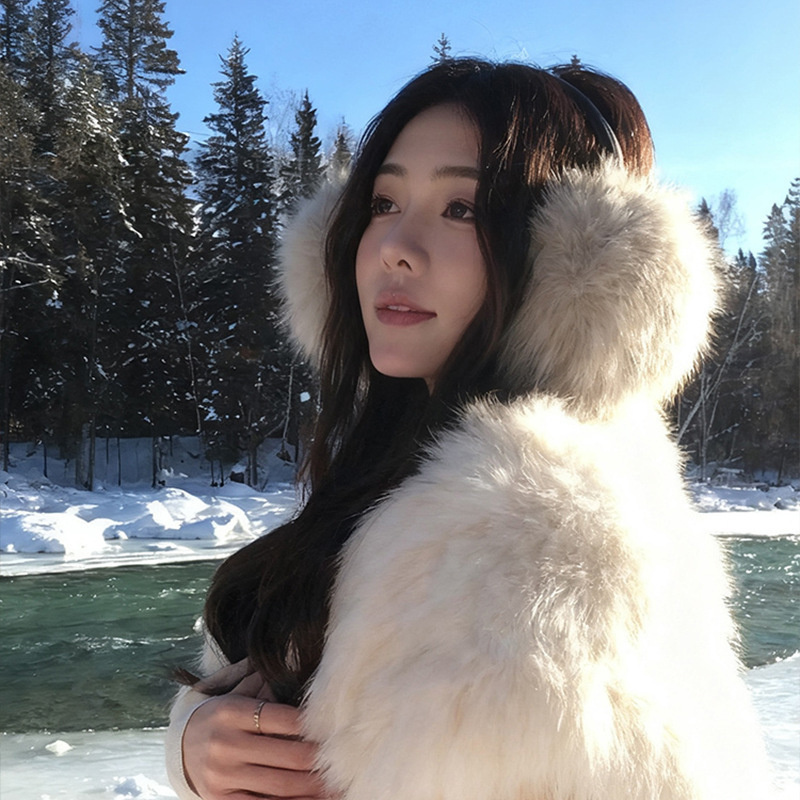 Dulin Căști pentru urechi din pluș, femei, monocrome, lână, iarna 2025