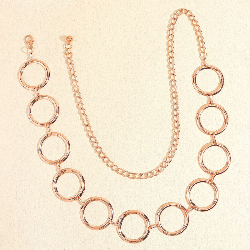 Geometriai gyűrűkkel ellátott fém deréklánc, uniszex, sokoldalú stílus