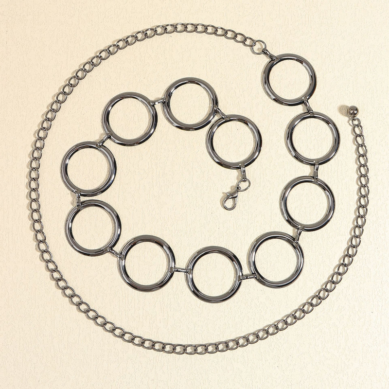 Geometriai gyűrűkkel ellátott fém deréklánc, uniszex, sokoldalú stílus
