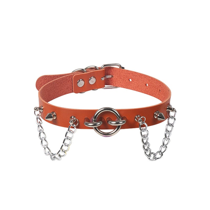 Unisex punk PU odinis kaklo papuošalas su O formos detale, geometriškas dizainas, 60 g, pakabukas iš lydinio