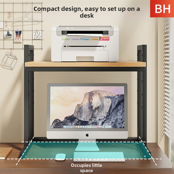 Regulējams printera statīvs un datora korpusa statīvs uz galda, divslāņu, tērauda un koka materiāli, moderns minimālisma dizains