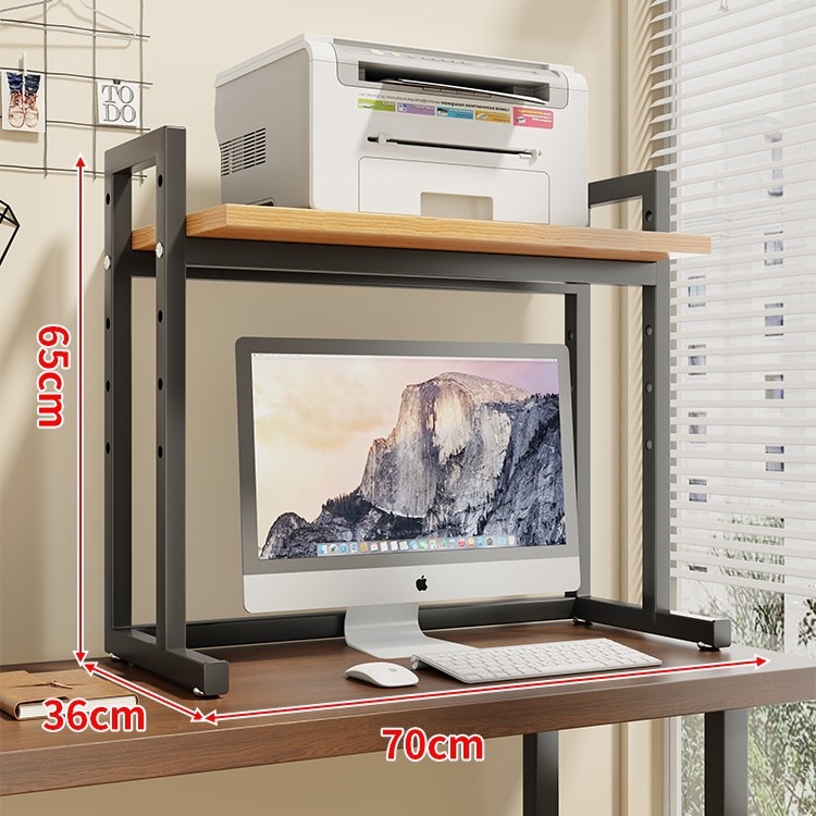 Regulējams printera statīvs un datora korpusa statīvs uz galda, divslāņu, tērauda un koka materiāli, moderns minimālisma dizains