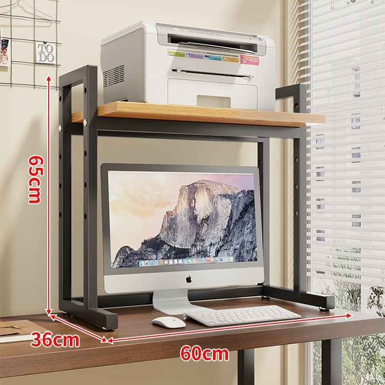 Regulējams printera statīvs un datora korpusa statīvs uz galda, divslāņu, tērauda un koka materiāli, moderns minimālisma dizains