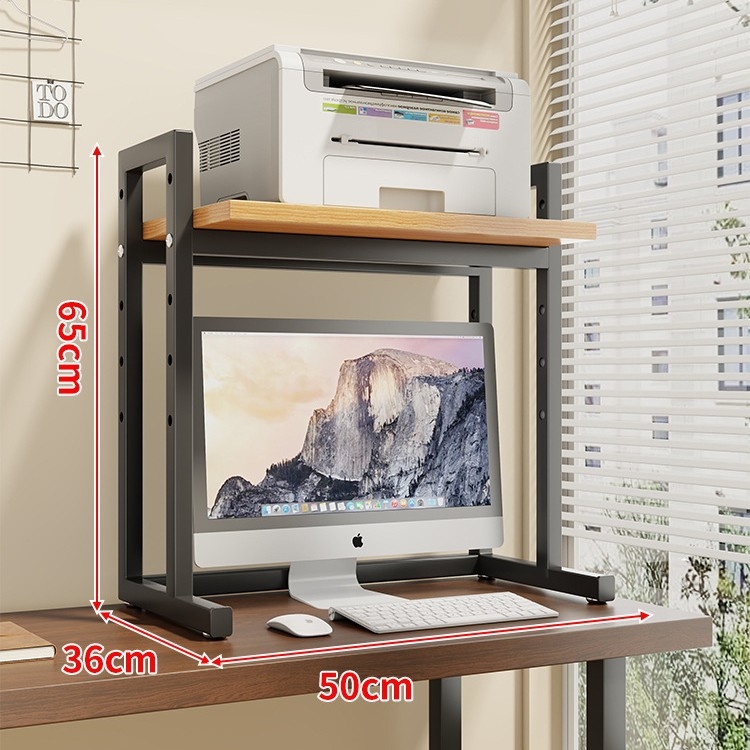 Regulējams printera statīvs un datora korpusa statīvs uz galda, divslāņu, tērauda un koka materiāli, moderns minimālisma dizains