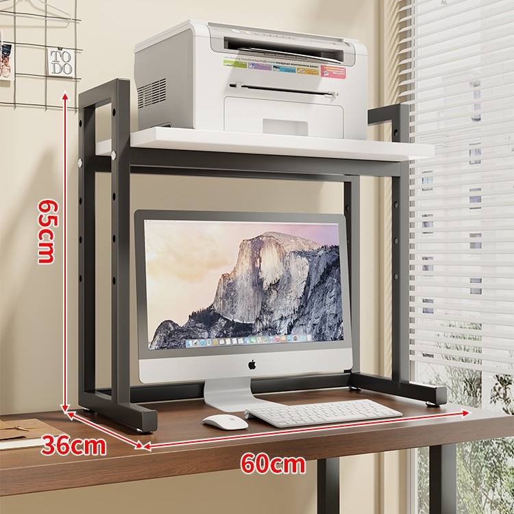 Regulējams printera statīvs un datora korpusa statīvs uz galda, divslāņu, tērauda un koka materiāli, moderns minimālisma dizains