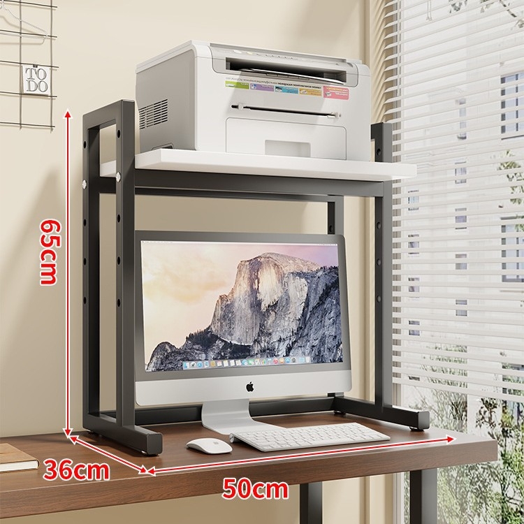 Regulējams printera statīvs un datora korpusa statīvs uz galda, divslāņu, tērauda un koka materiāli, moderns minimālisma dizains