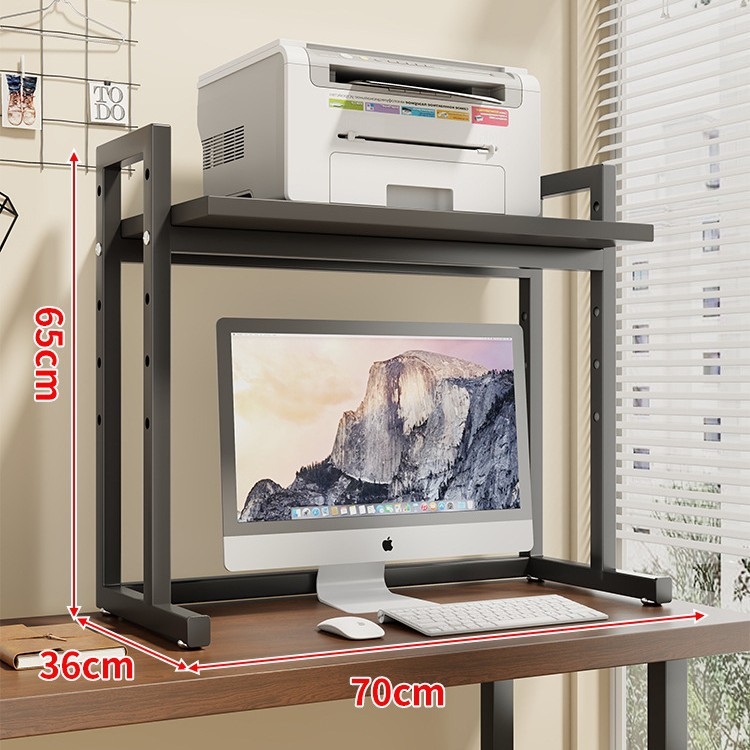 Regulējams printera statīvs un datora korpusa statīvs uz galda, divslāņu, tērauda un koka materiāli, moderns minimālisma dizains