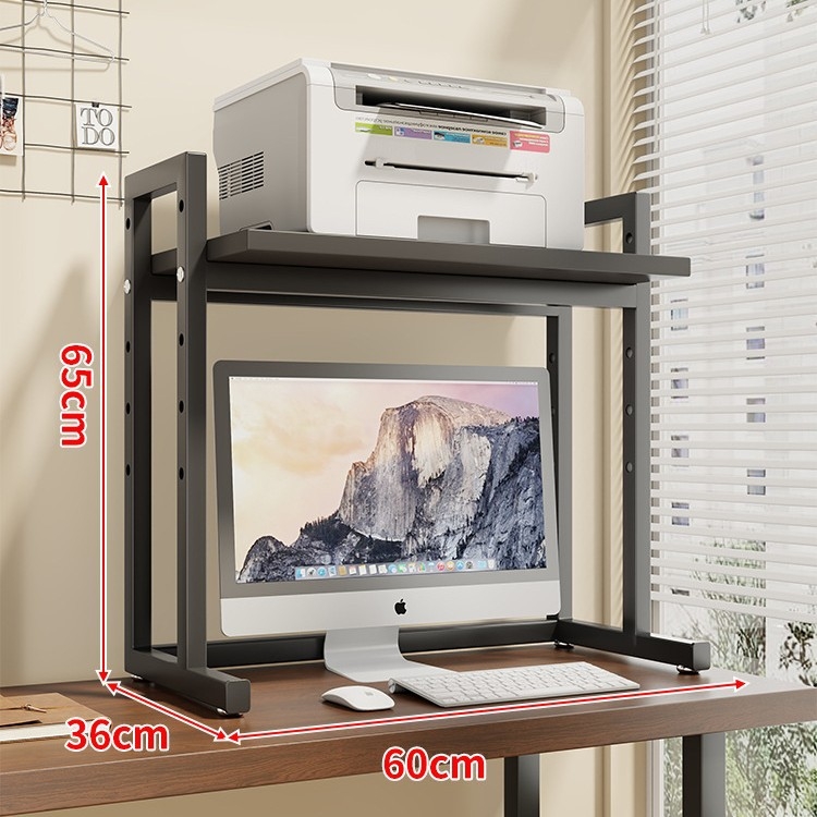 Regulējams printera statīvs un datora korpusa statīvs uz galda, divslāņu, tērauda un koka materiāli, moderns minimālisma dizains