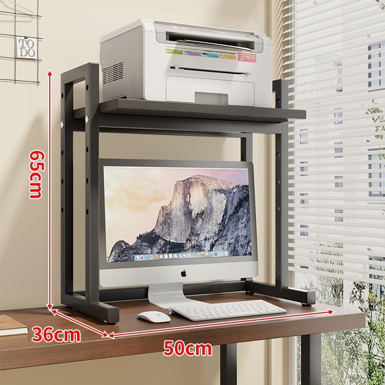 Regulējams printera statīvs un datora korpusa statīvs uz galda, divslāņu, tērauda un koka materiāli, moderns minimālisma dizains