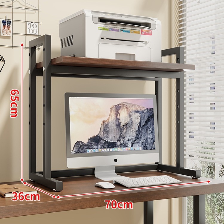 Regulējams printera statīvs un datora korpusa statīvs uz galda, divslāņu, tērauda un koka materiāli, moderns minimālisma dizains