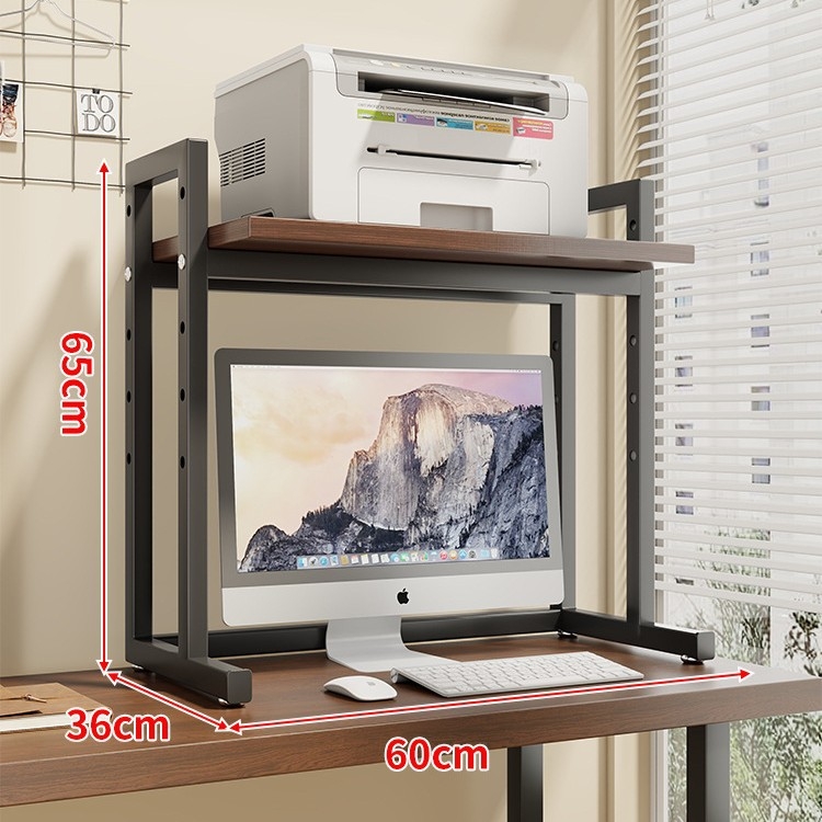 Regulējams printera statīvs un datora korpusa statīvs uz galda, divslāņu, tērauda un koka materiāli, moderns minimālisma dizains