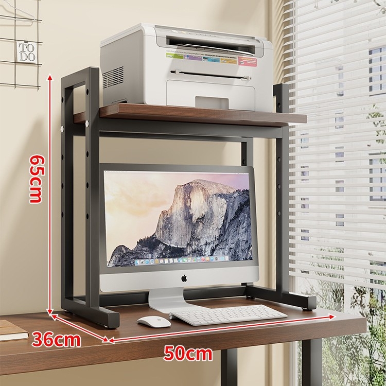 Regulējams printera statīvs un datora korpusa statīvs uz galda, divslāņu, tērauda un koka materiāli, moderns minimālisma dizains