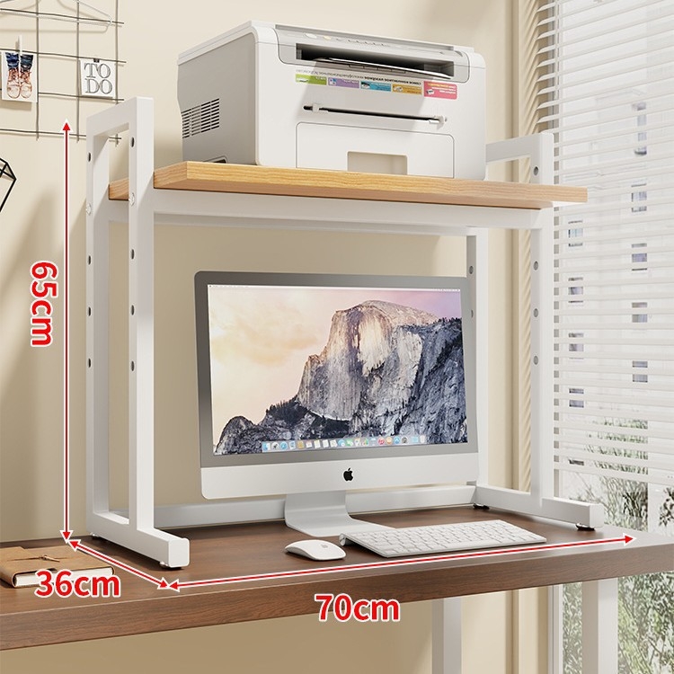 Regulējams printera statīvs un datora korpusa statīvs uz galda, divslāņu, tērauda un koka materiāli, moderns minimālisma dizains