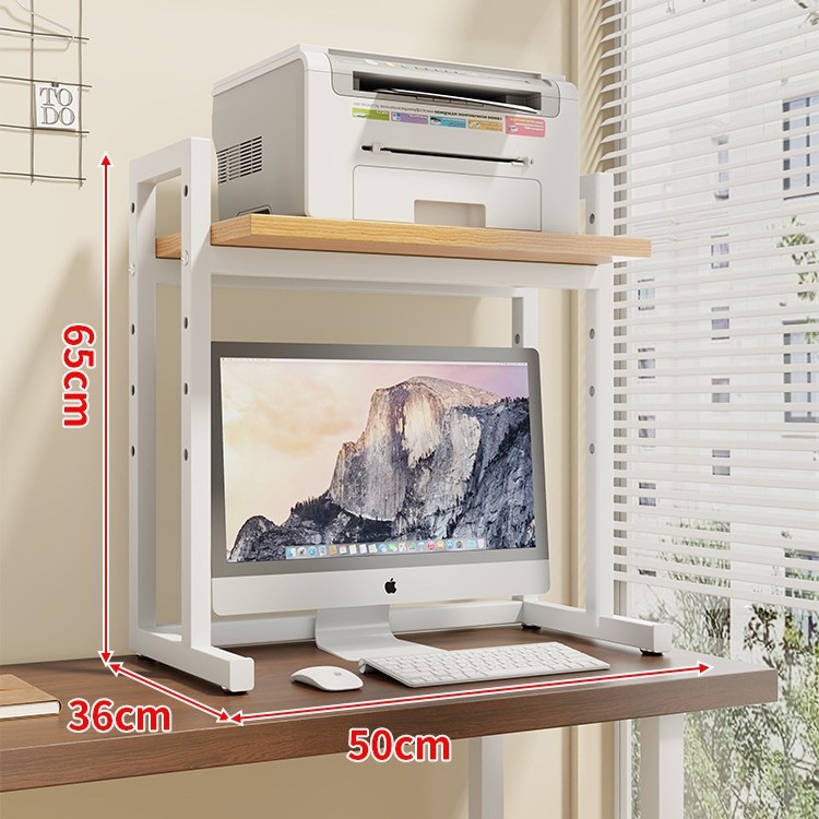 Regulējams printera statīvs un datora korpusa statīvs uz galda, divslāņu, tērauda un koka materiāli, moderns minimālisma dizains