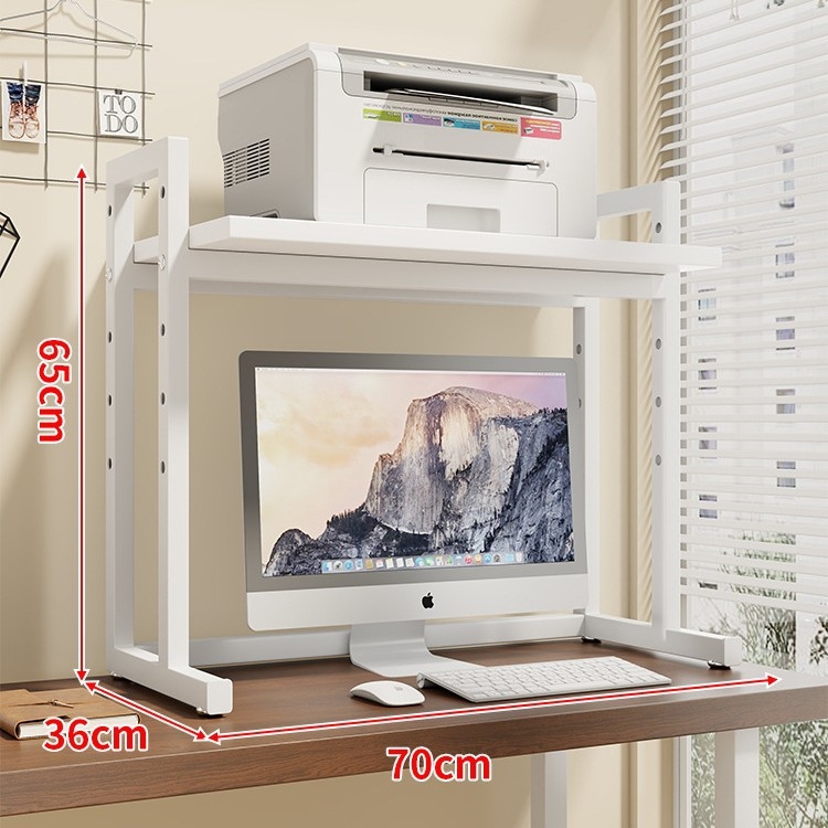 Regulējams printera statīvs un datora korpusa statīvs uz galda, divslāņu, tērauda un koka materiāli, moderns minimālisma dizains