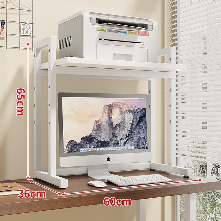 Regulējams printera statīvs un datora korpusa statīvs uz galda, divslāņu, tērauda un koka materiāli, moderns minimālisma dizains