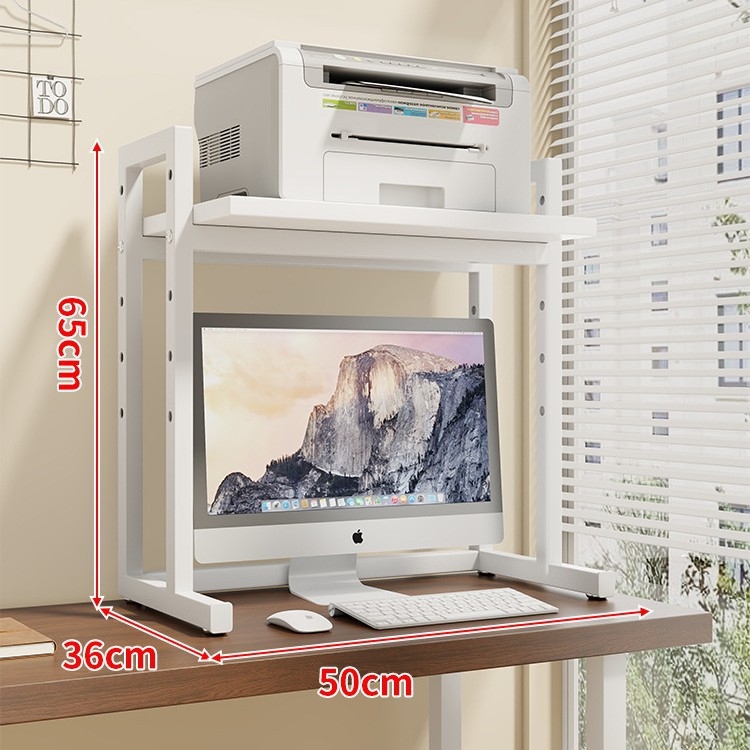 Regulējams printera statīvs un datora korpusa statīvs uz galda, divslāņu, tērauda un koka materiāli, moderns minimālisma dizains