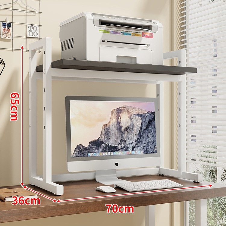 Regulējams printera statīvs un datora korpusa statīvs uz galda, divslāņu, tērauda un koka materiāli, moderns minimālisma dizains