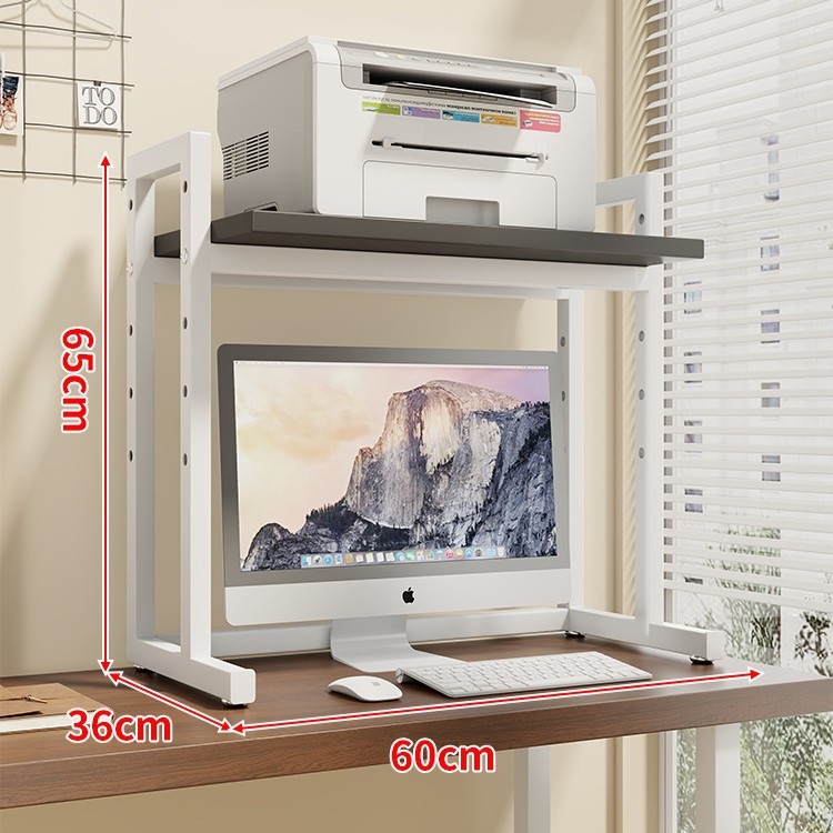 Regulējams printera statīvs un datora korpusa statīvs uz galda, divslāņu, tērauda un koka materiāli, moderns minimālisma dizains