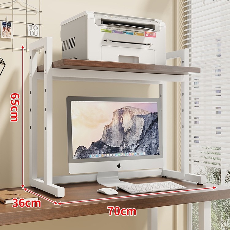 Regulējams printera statīvs un datora korpusa statīvs uz galda, divslāņu, tērauda un koka materiāli, moderns minimālisma dizains