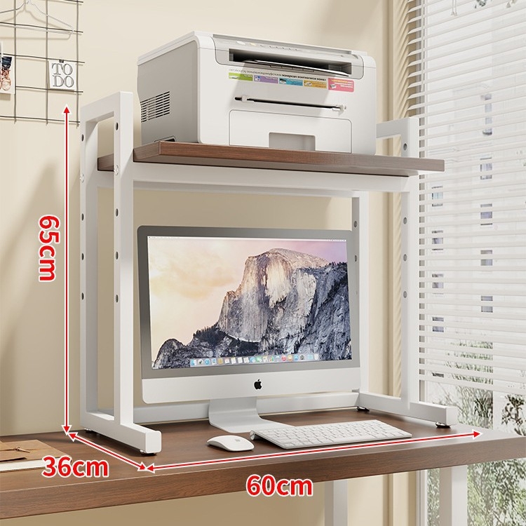 Regulējams printera statīvs un datora korpusa statīvs uz galda, divslāņu, tērauda un koka materiāli, moderns minimālisma dizains