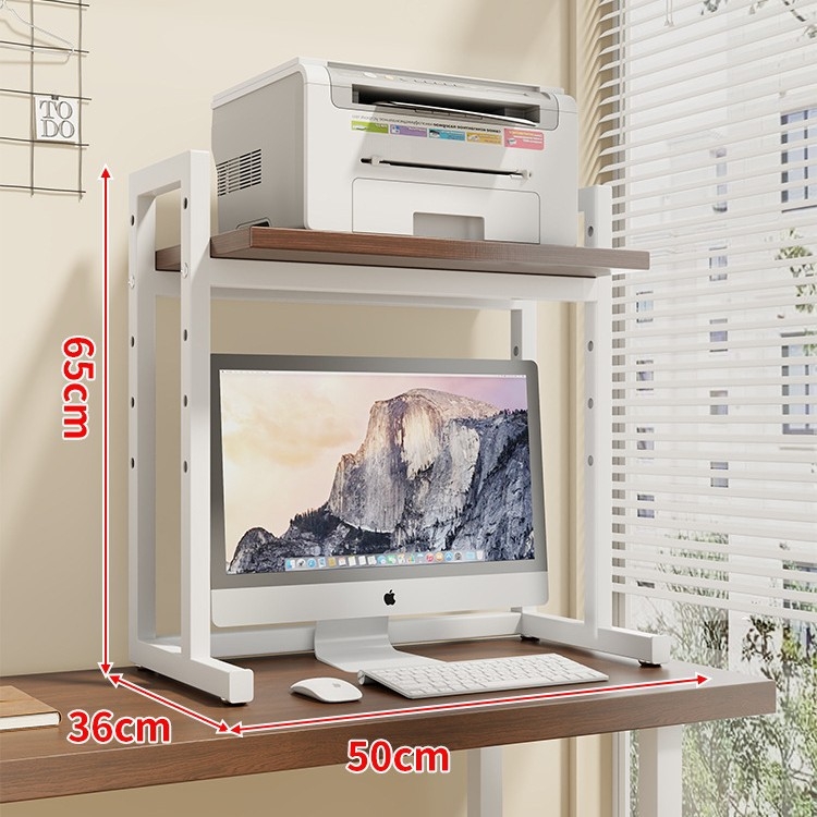 Regulējams printera statīvs un datora korpusa statīvs uz galda, divslāņu, tērauda un koka materiāli, moderns minimālisma dizains