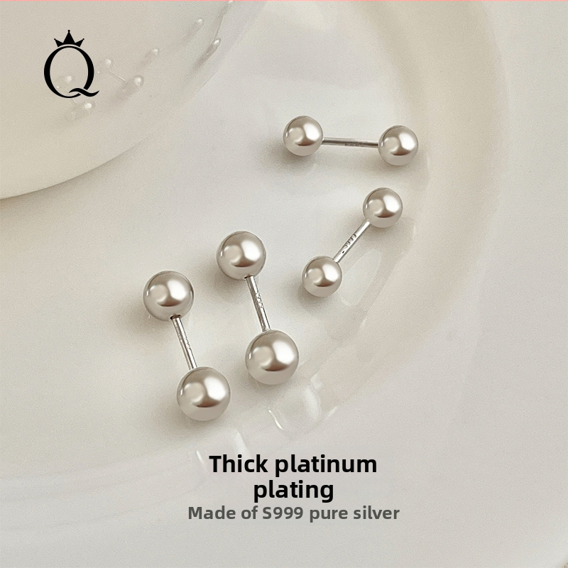 JOLLY S999 Sterling Silver – topeltpeaga kõrvarõngad kruviga lukustusega kõrvu jaoks, sobib magamiseks, poleeritud viimistlus