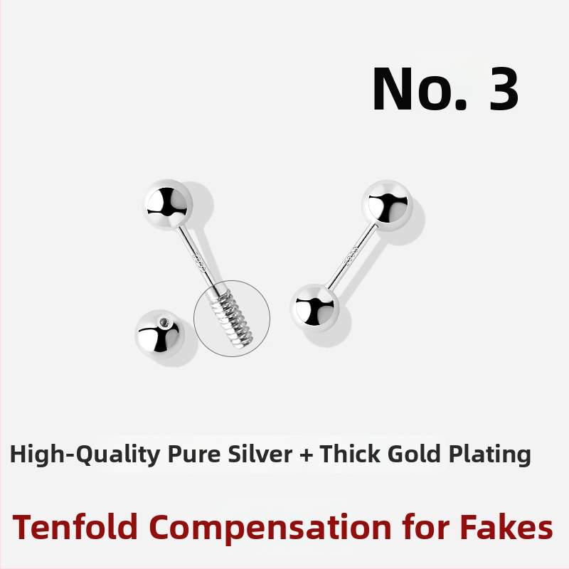 JOLLY S999 Sterling Silver – topeltpeaga kõrvarõngad kruviga lukustusega kõrvu jaoks, sobib magamiseks, poleeritud viimistlus