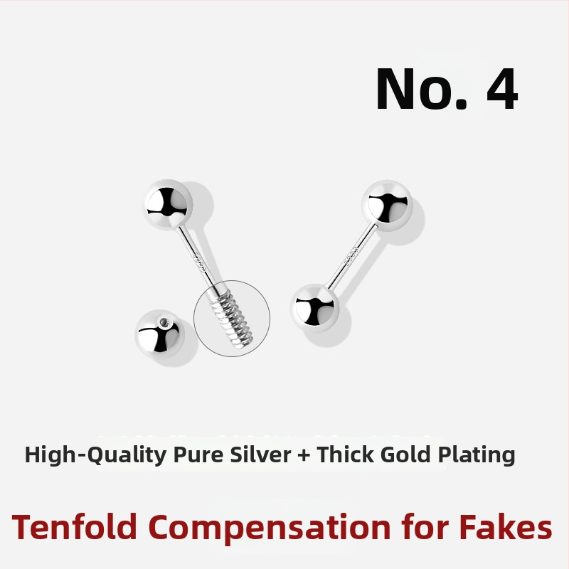 JOLLY S999 Sterling Silver – topeltpeaga kõrvarõngad kruviga lukustusega kõrvu jaoks, sobib magamiseks, poleeritud viimistlus