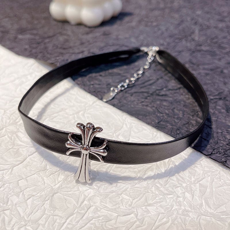 Odinis kaklo papuošalas su kryžiumi, tamsus pank stilius, moterų U formos chokers iš Brocade