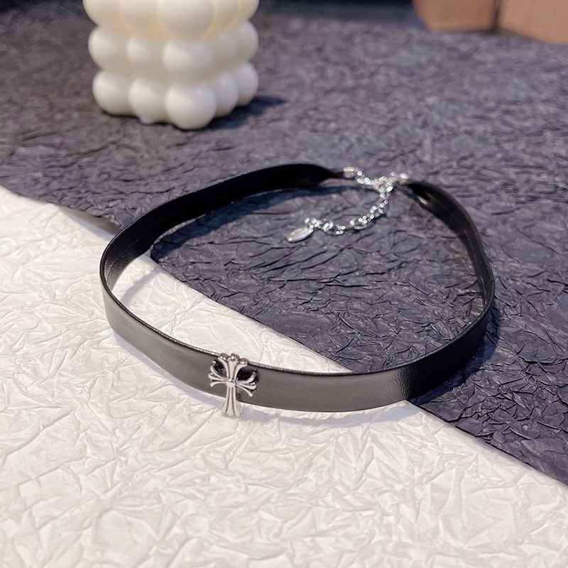 Odinis kaklo papuošalas su kryžiumi, tamsus pank stilius, moterų U formos chokers iš Brocade