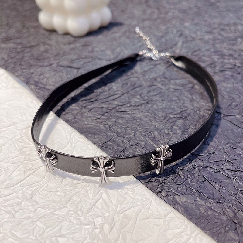 Odinis kaklo papuošalas su kryžiumi, tamsus pank stilius, moterų U formos chokers iš Brocade