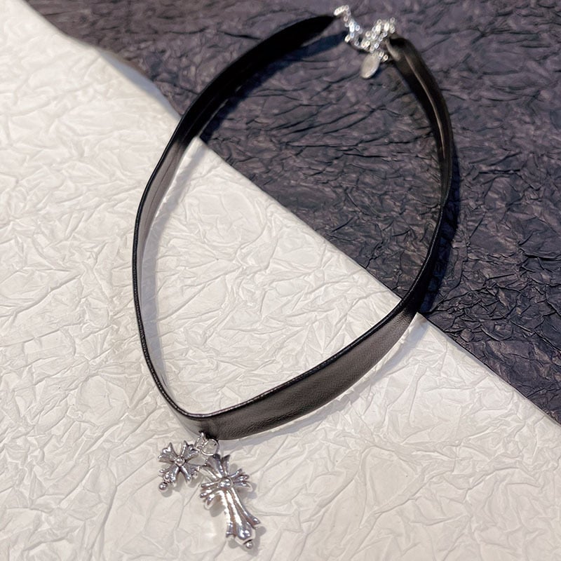 Odinis kaklo papuošalas su kryžiumi, tamsus pank stilius, moterų U formos chokers iš Brocade