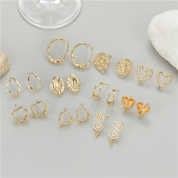 Geomeetrilise kujuga pronksist kõrvarõngad 925 hõbe postidega, elektroplaaditud viimistlusega, DIY poolvalminud kõrvarõngad