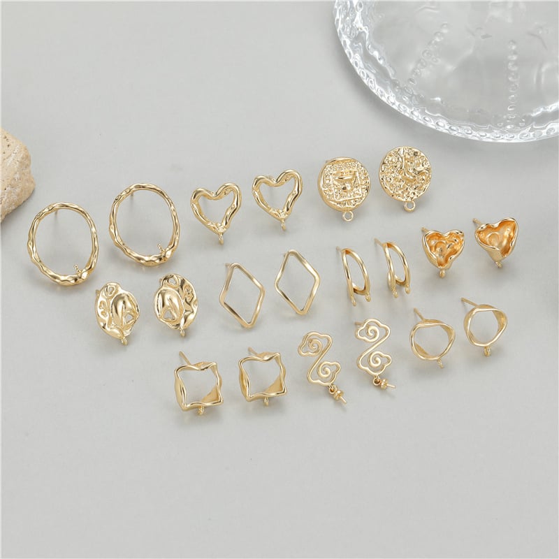 Geomeetrilise kujuga pronksist kõrvarõngad 925 hõbe postidega, elektroplaaditud viimistlusega, DIY poolvalminud kõrvarõngad