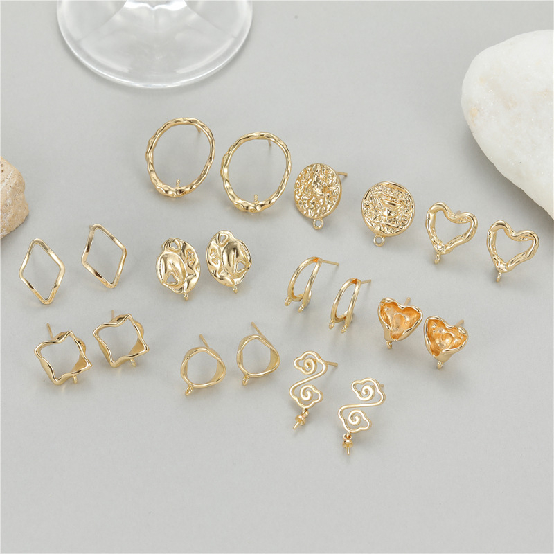 Geomeetrilise kujuga pronksist kõrvarõngad 925 hõbe postidega, elektroplaaditud viimistlusega, DIY poolvalminud kõrvarõngad