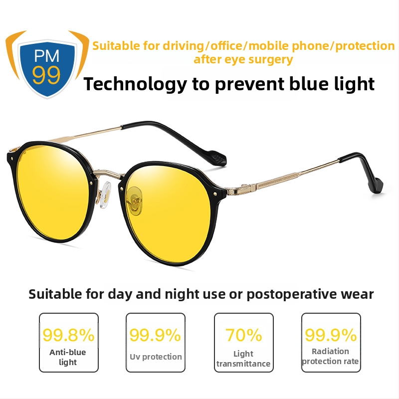 TR90 sinise valguse vastu prillid, ülilihtsad, postoperatiivse taastumise jaoks, metallraam, 1.8 mm sünteetilised läätsed, 77% valguse läbilaskvus, mudel 2347