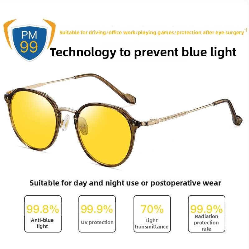 TR90 sinise valguse vastu prillid, ülilihtsad, postoperatiivse taastumise jaoks, metallraam, 1.8 mm sünteetilised läätsed, 77% valguse läbilaskvus, mudel 2347