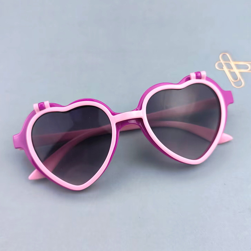 Dječje sunčane naočale s kartičnim srcem i preklopnom dekoracijom, okrugli okvir, UV380 zaštita, leće AC, okvir PC, Kategorija 2